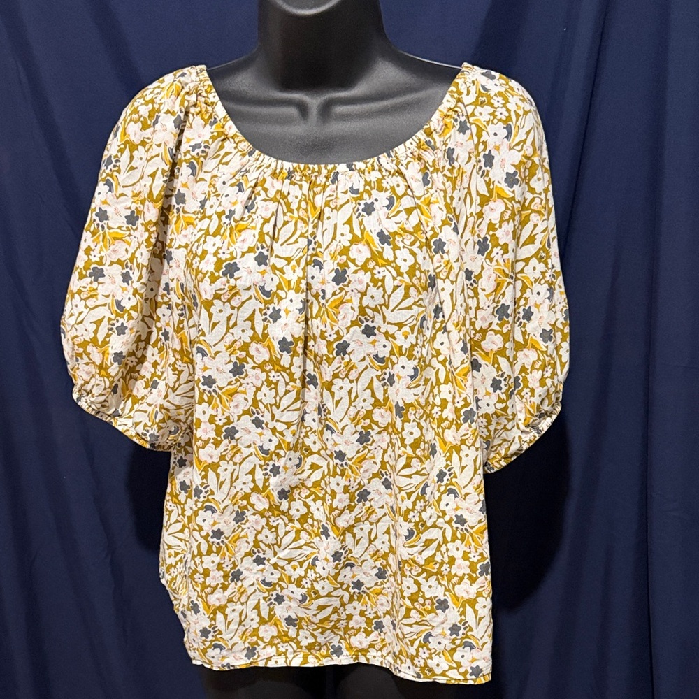 Floral Print Women's Top - Yellow and White